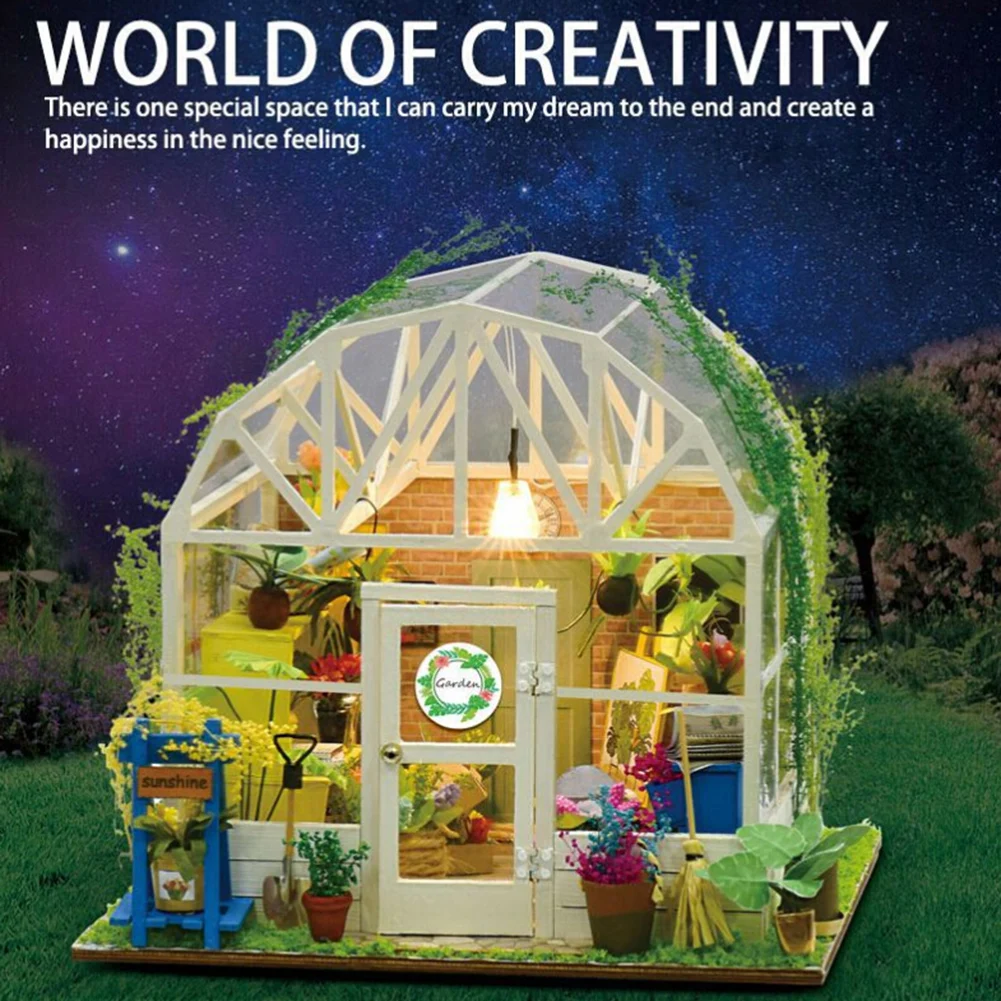 Otrok Domov DIY Mini Romantičnih Lesenih Cvet Hiša Ročno Sestavljanje Model Zgradbe Igrača Set