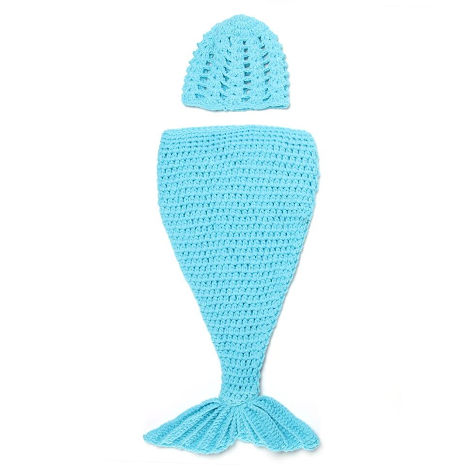Kvačkanje Modra morska deklica Rep Fotografija Rekvizitov, Pletene iztrgana morska deklica Kostum Crochet Baby Klobuk Cocoon Nastavite MZS-14025