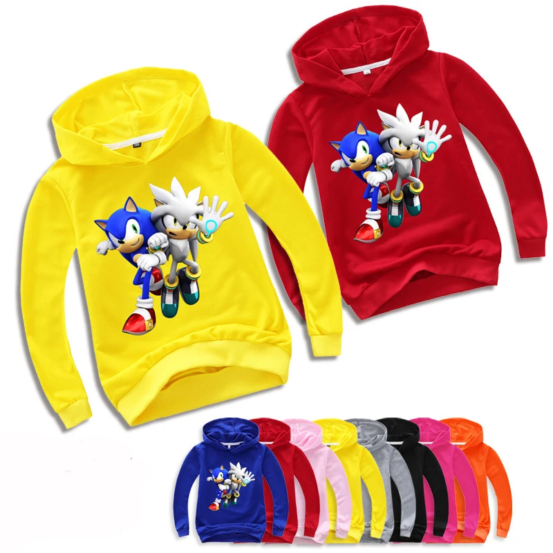 Fantje Sonic Hedgehog Risanka Tiskanja Oblačila Srčkan Moda Dolgo Oplaščeni Pomlad Jesen Kapičastih Pulover Pulover Otroci Kopalke