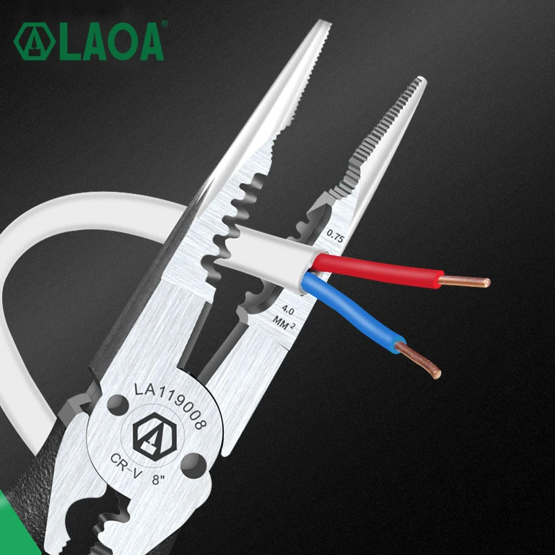 LAOA Multi Klešče 8 Inch Wire Cutter Cr-V Robljenjem Orodje, 6 v 1 Iglo nos Klešče Žica Striptizeta 0.7-4.0 mm obseg