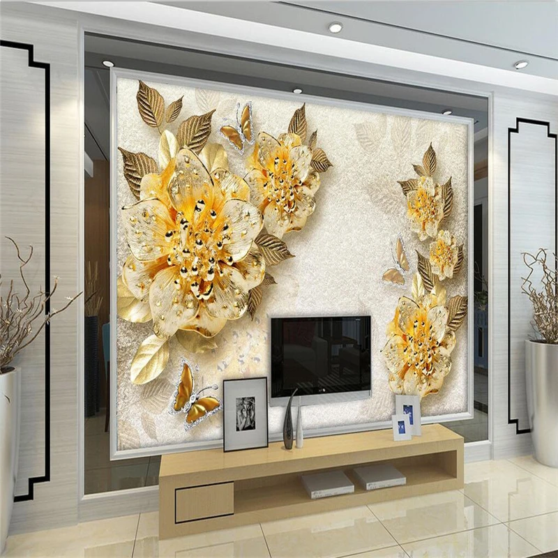 Beibehang po Meri foto ozadje 3D fresco, zlato visoko-kakovostni razred diamond cvet nakit v ozadju stene de papel parede stene papirja