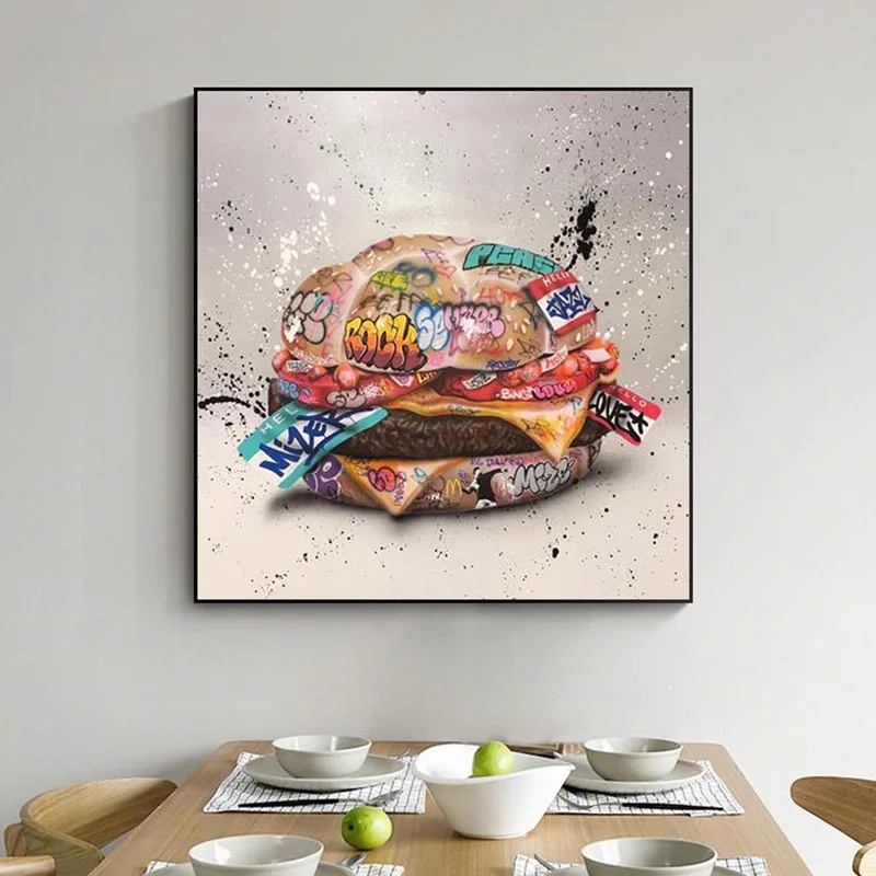 Fast Food Hamburger Grafiti Umetnost Plakatov in Fotografij na Platno Slikarstvo Wall Street Art Dekorativne Slike Dnevna Soba Dekor