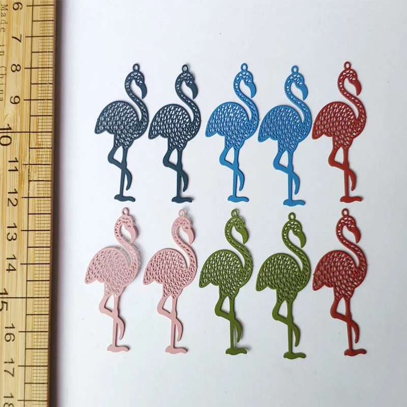 Filigransko Flamingo DIY Pribor Komponente za Ženske Barva Votle Bakrene Obesek, Uhani Visijo Modni Nakit Darila