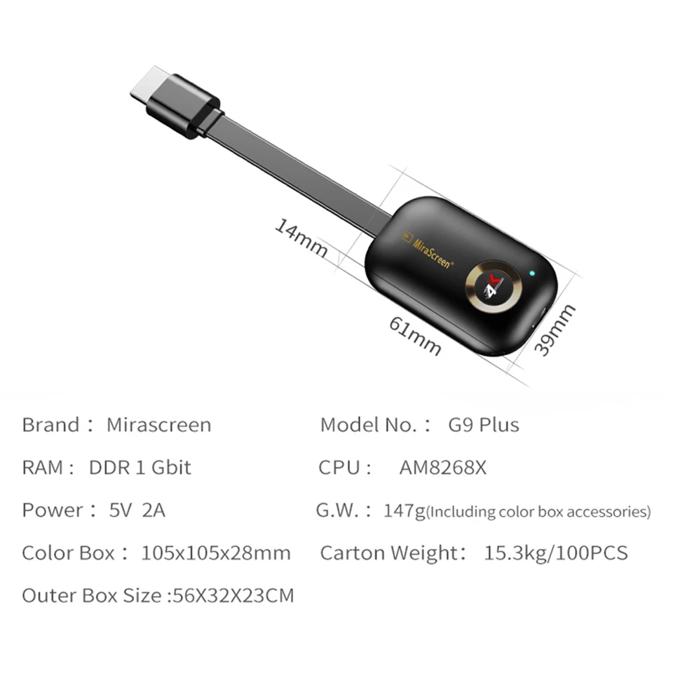 Mirascreen G9 Plus 2.4 G/5 G 4K Wifi Zaslon Ključ HDMI je združljiv Miracast Airplay DLNA Sprejemnik za Android iOS