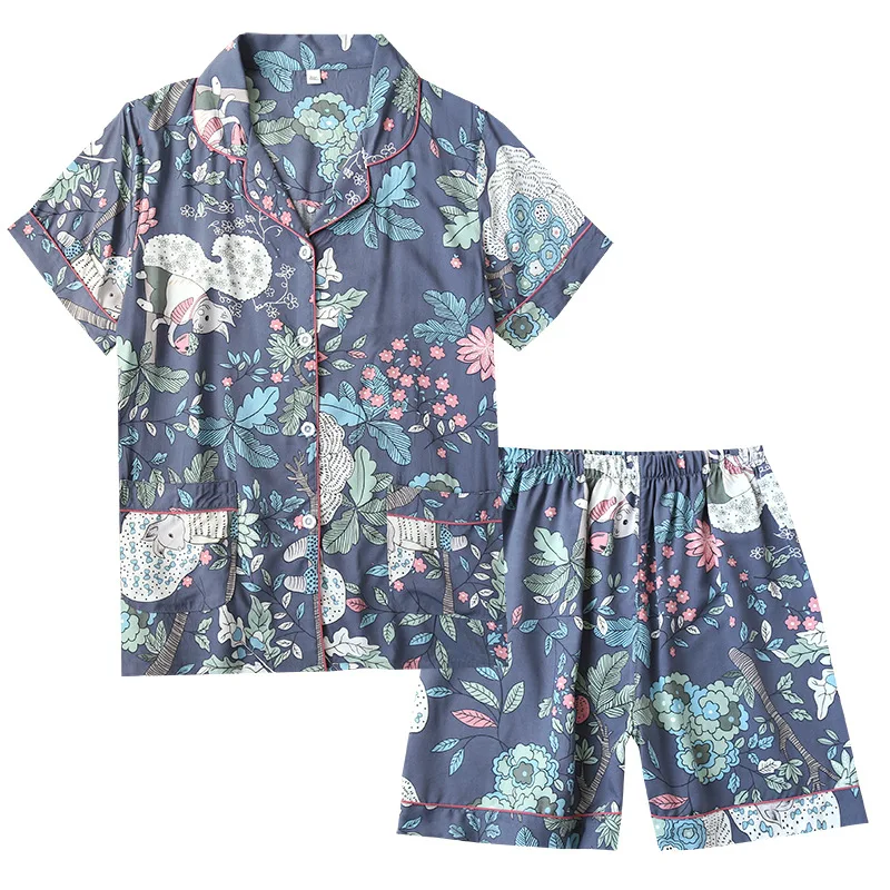 2020 Poletje Nove Ženske Pižame Set Print Tanke Kratka sleeved Hlače Domov Nositi Svoboden Velikosti Sleepwear Dva kosa Pižame Obleko