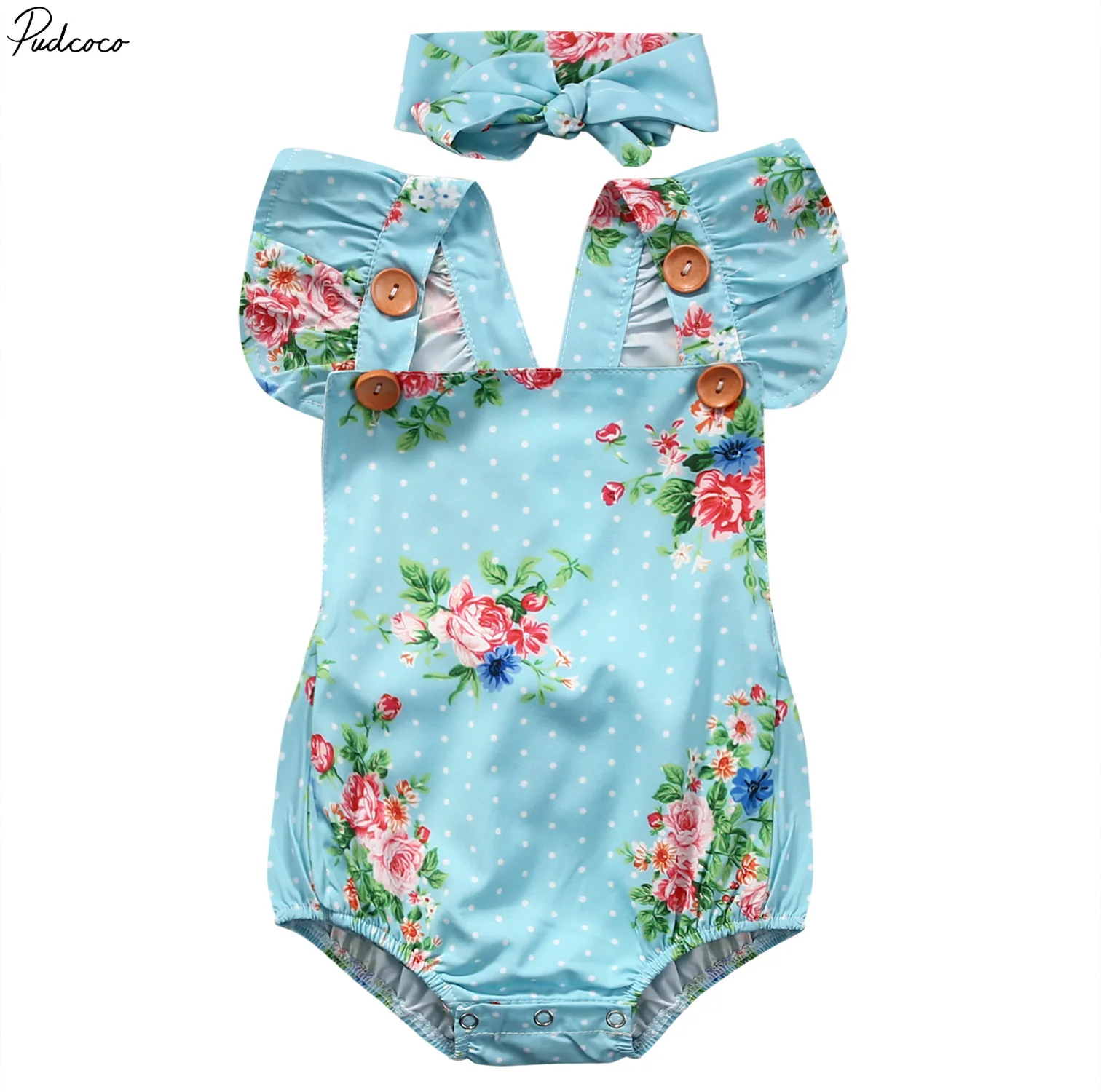 2pcs Novorojenčka Glavo Malčke Baby Dekle Cvetlični Romper Jumpsuit Bodysuit + Glavo Obleke Obleke