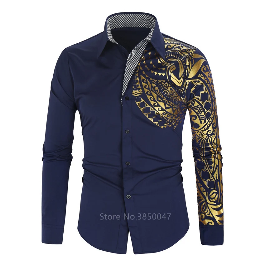 Moda Afriška Oblačila, Moški, Dolg Rokav Zlati Print Majica Trdituonal Dashiki Obleko Odraslih Riche Bazin 2020 Novi Nacionalni Slog