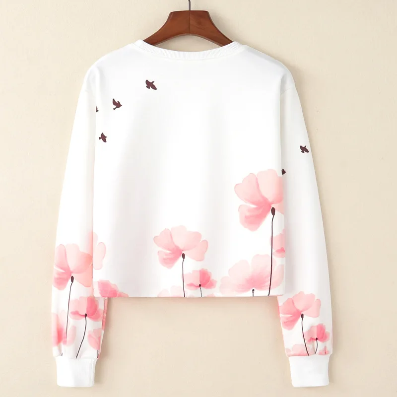 Bts Harajuku - vodja cvetje, ptice, ženska moda in ženske kratka sleeved hoodies tiskanje