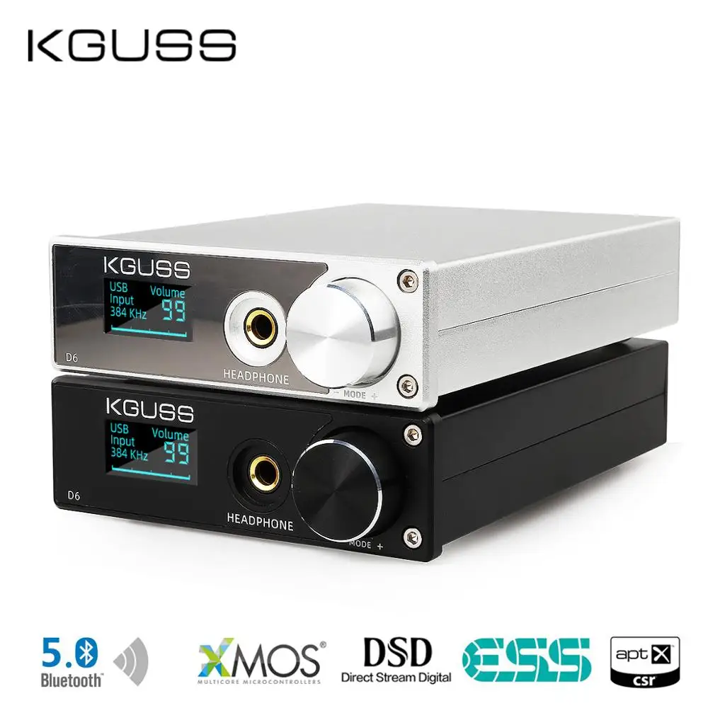 KGUSS D6 USB DAC XMOS ES9018K2M audio dekoder DSD Bluetooth CSR8675 5.0 APT-X slušalke ojačevalnik