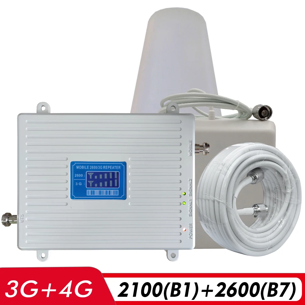 3G 4G Dual Band Signal Booster UMTS/UMTS 2100(B1)+FDD LTE 2600(B7), Mobilni Telefon Signal Repetitorja 2100+2600 Mobilnem Ojačevalnik Set