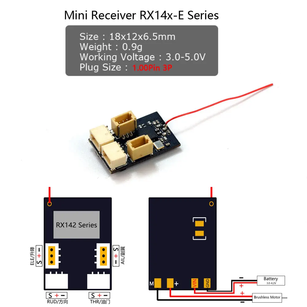AEORC RX14X serije Mini Micro RX 4CH Sprejemnik Vgrajena 1S 5A brušena ESC Z TELEM 1.00 pin Priključek