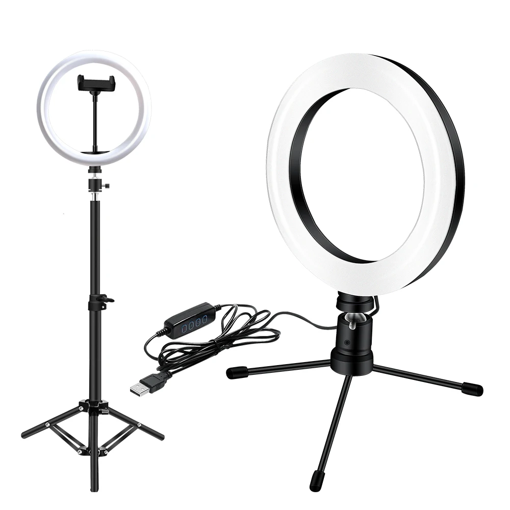 26 cm/18 cm LED Fill Light Obroč Svetlobe 3 Načini Zatemniti LED Fotoaparat Selfie Svetlobni Obroč za Telefon Stojalo 0,6 M Stojalo USB Vtič