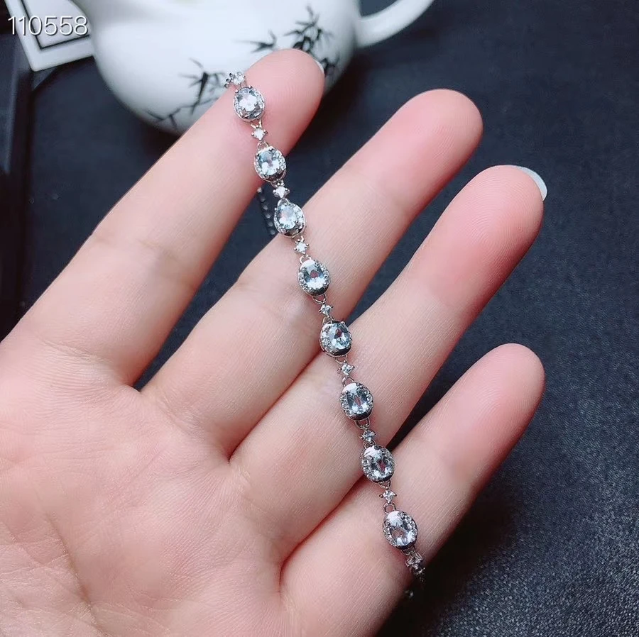 KJJEAXCMY fine nakit naravnih Akvamarin 925 sterling srebro nove ženske roki zapestnico podporo test lepa