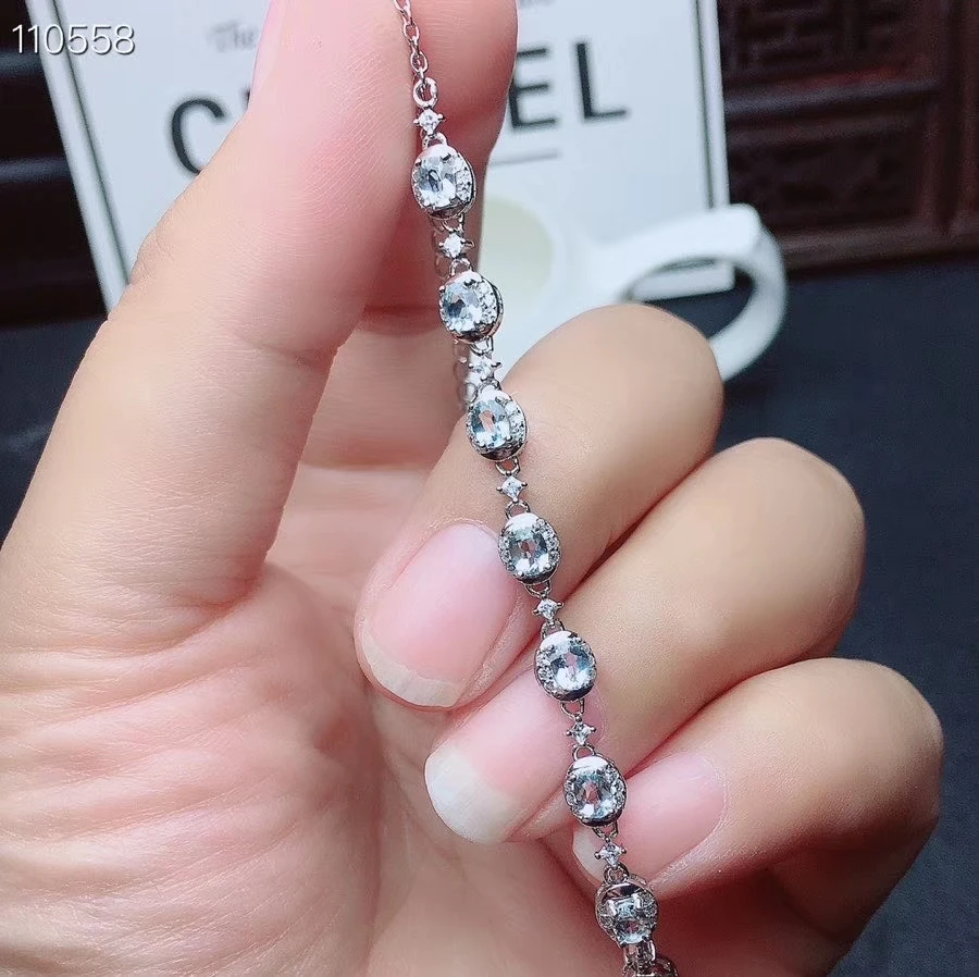 KJJEAXCMY fine nakit naravnih Akvamarin 925 sterling srebro nove ženske roki zapestnico podporo test lepa