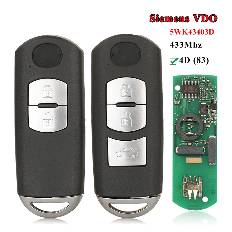 Jingyuqin VDO Sistem Smart Remote Avto Ključ 2/3 Gumb 433MHz 4D (83) Čip FOB za Mazda 2/6+ 5WK43403D