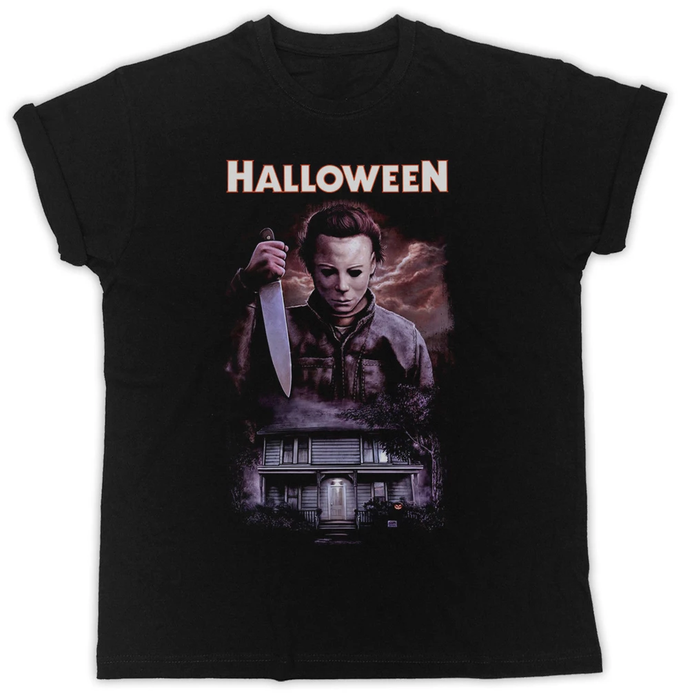 Kul Smešno Halloween Nož Hiša Filmski Plakat Tshirt Unisex Black Mens T Shirt Športnih Tee Majica