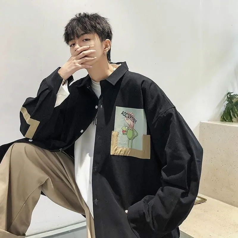 Jakna Moški Risanka Natisnjeni korejski Mozaik Svoboden Študent Oblačila Hip-pop Harajuku Ulzzang Priložnostne Letnik Mens Jopiči in Coats