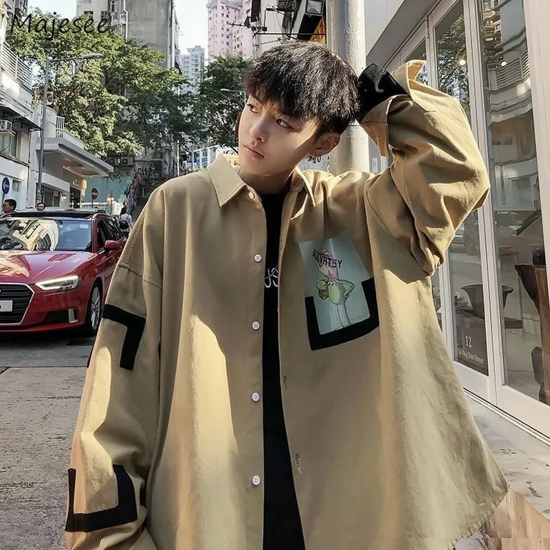 Jakna Moški Risanka Natisnjeni korejski Mozaik Svoboden Študent Oblačila Hip-pop Harajuku Ulzzang Priložnostne Letnik Mens Jopiči in Coats