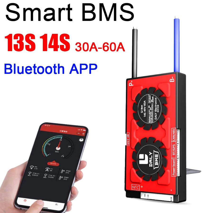 DALY Smart 13S 14S 48V 30A 40A 60A 18650 Li-ionska Litij Baterija Protection Board Bilance BMS Neprekinjeno Bluetooth, APLIKACIJE programske opreme