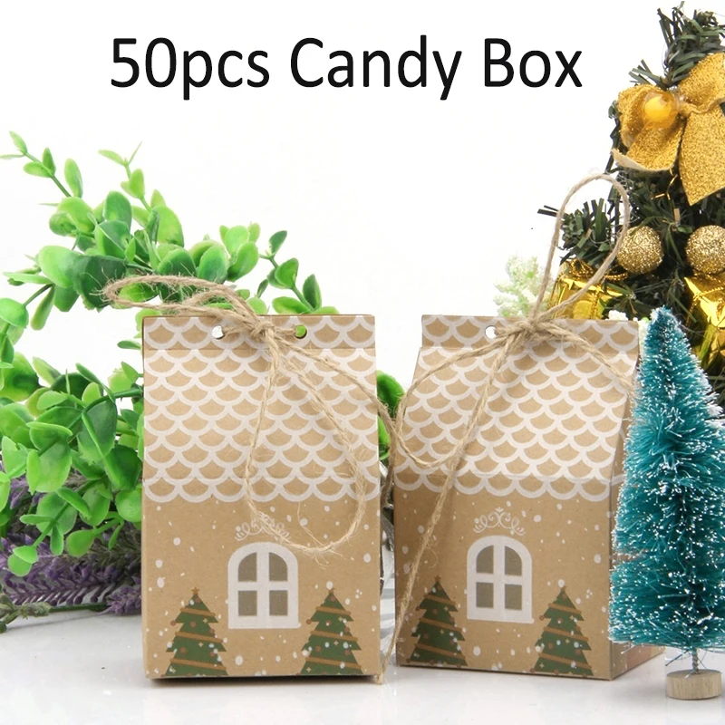 50pcs Ustvarjalne Mala Hiša Kraft Papir, Darilne Vrečke Polje Stranka Čokolade, Škatle za Poročni Paket Podpira Božič Sladkarije Škatle