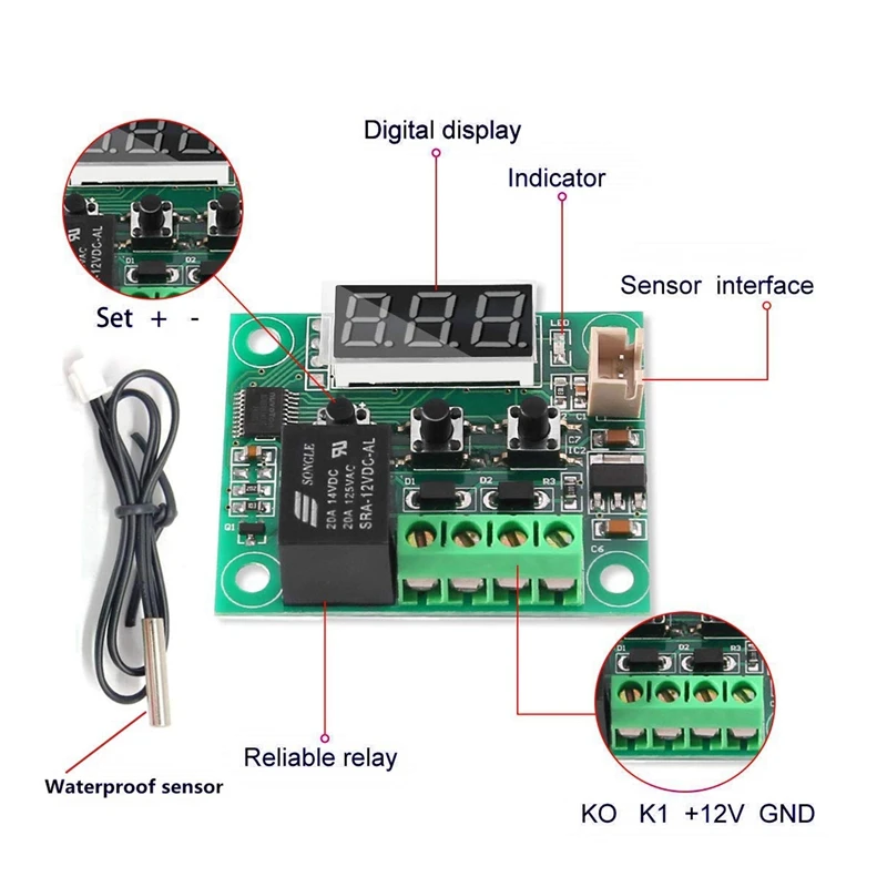 1PCS W1209 Digitalni Led-Termostat za Nadzor Temperature DC 12V Adapter Termometer Termo Krmilnik Stikalo Modul