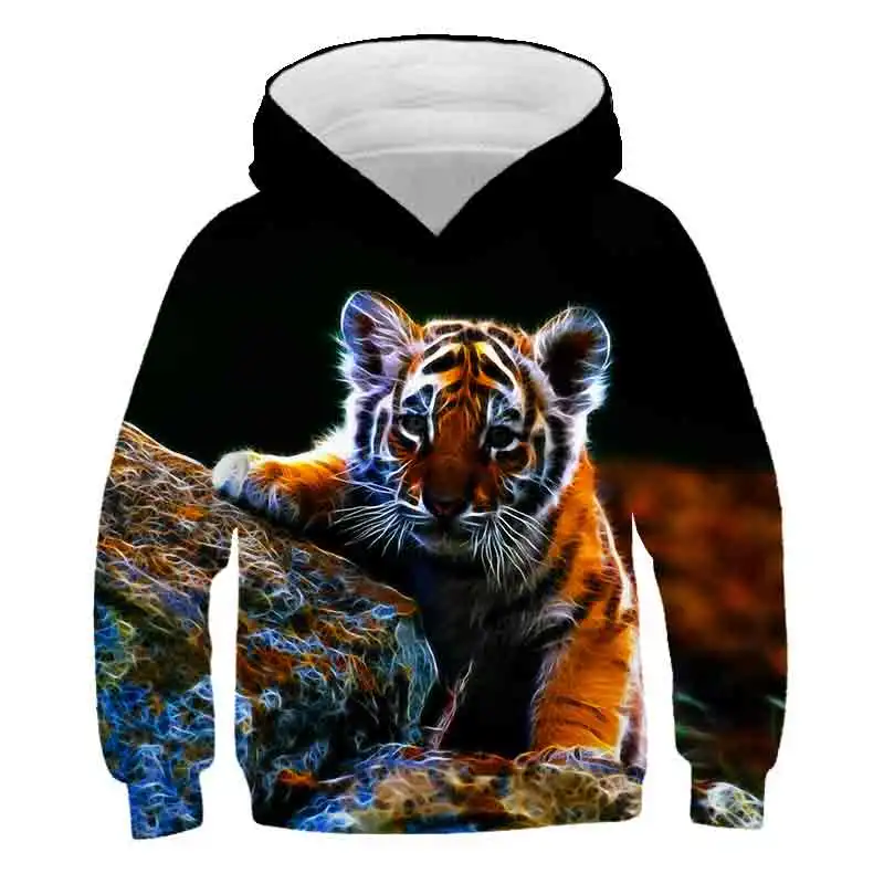 2020 Jeseni in Pozimi Nove Fante in Dekleta Tiger Hooded Baby Živali Slog Hooded Risanka Pulover za Otroke, Tiskanje Oblačila