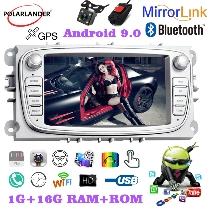 7 Palčni 2 Din Kapacitivni zaslon na Dotik Avto Radio, GPS, WiFi Android, iOS Airplay Zadaj dvojni USB Za Ford/Focus/S-Max/Mondeo 9/GalaxyC-Max