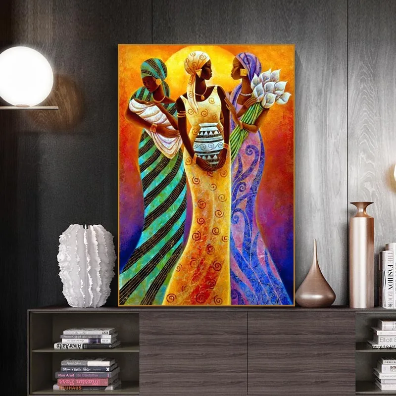 Afriška Ženska Portret Oljna slika na Platnu Wall Art, Plakati, Tiskanje Skandinavskih Stenske Slike za Dnevni Sobi Doma Cuadros