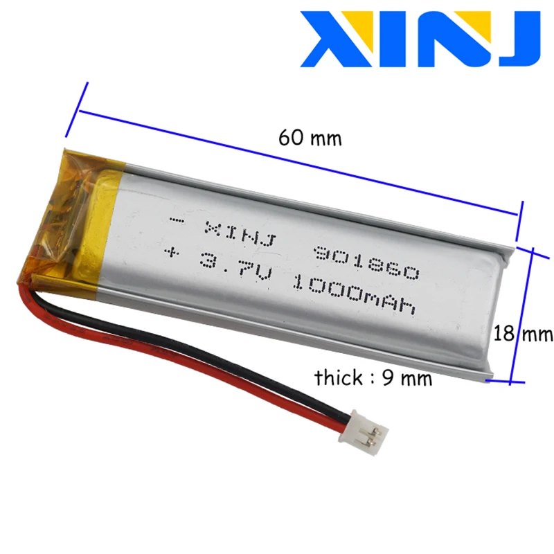 XINJ 10pcs 3,7 V 1000mAh Li Polymer Baterija 2p 1.0/1.25/1.5/2.0/2.54 mm vtič Za Fotoaparat Avtomobilsko navigacijo GPS, bluetooth telefon 901860