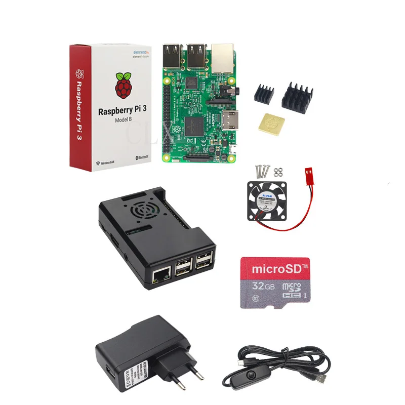Raspberry Pi 3 Model B +32 GB SD Kartica + Primeru + Ventilator + 2.5 Napajalnik + Kabel + hladilnega telesa za RPI 3 B brezplačna dostava