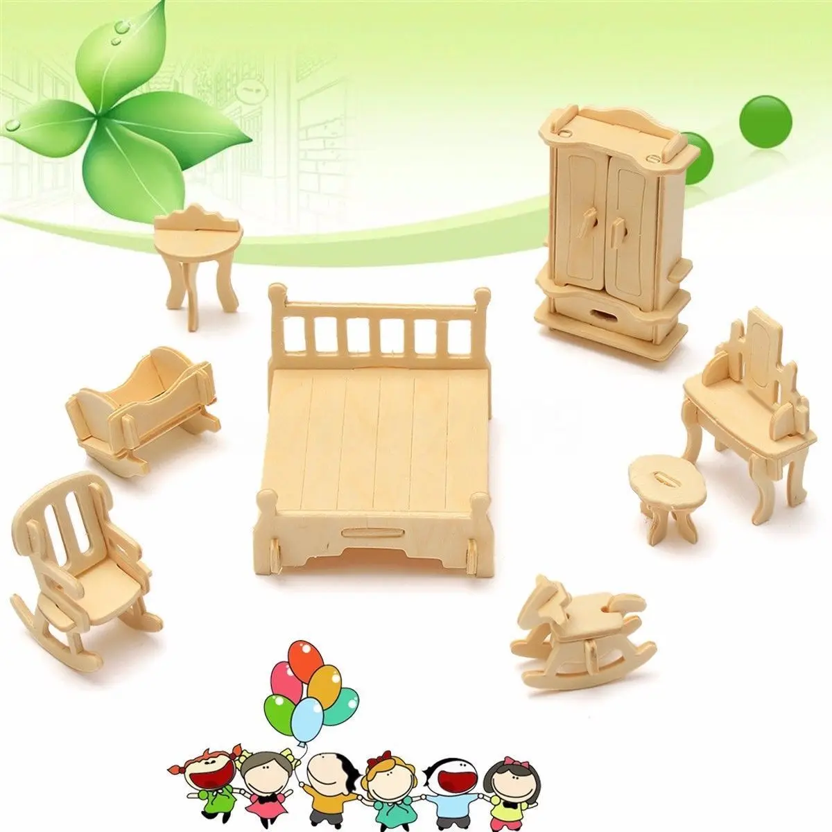 Božično Darilo 34 Kos Miniaturni 1:12 Lutke Pohištvo Za Punčke Mini 3D Lesene Puzzle DIY Model Zgradbe Igrače Za Otroke