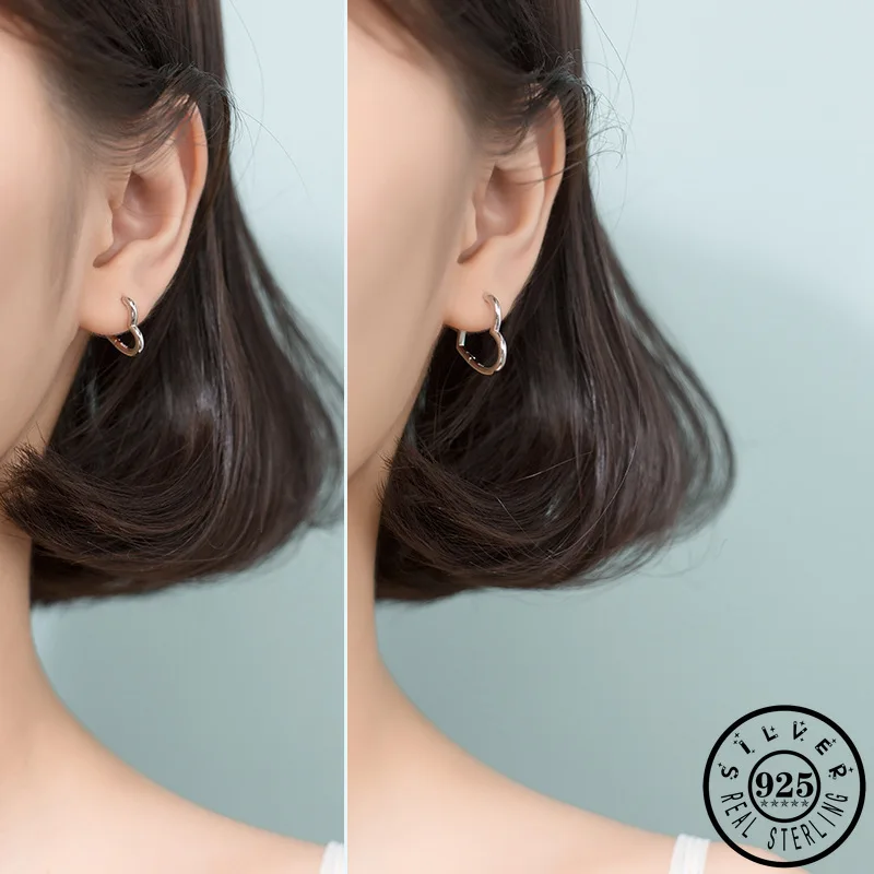 Resnična 925 Sterling Srebro Srca v Obliki Ušesu Zvoni Earings Sodobni korejski Obroče Uhani za Ženske Božič Fine Nakit