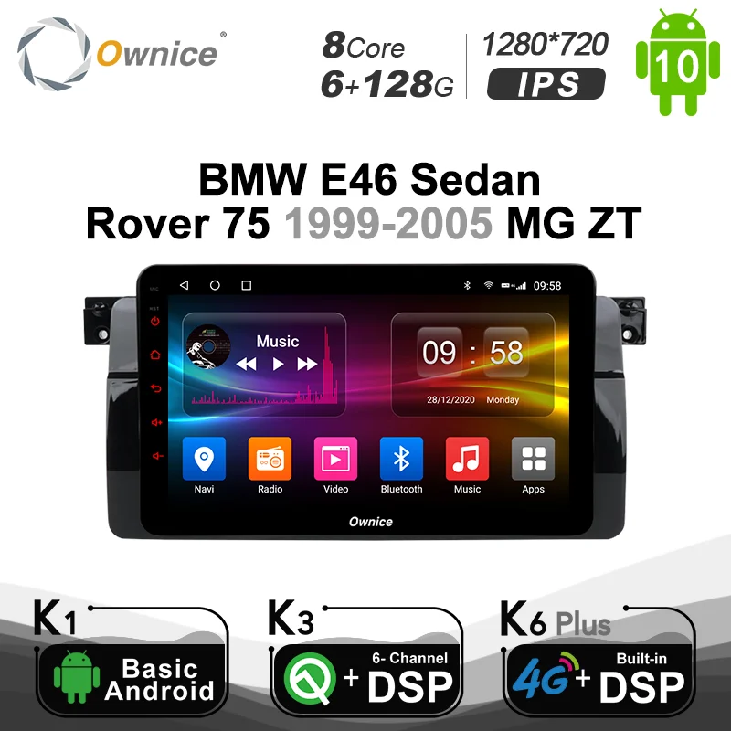 6 G+128G Ownice DSP Android 10.0 Avto dvd za BMW E46 Limuzina Rover 75 1999 - 2005 MG ZT GPS Navigacija 4G LTE Optični 1280*720