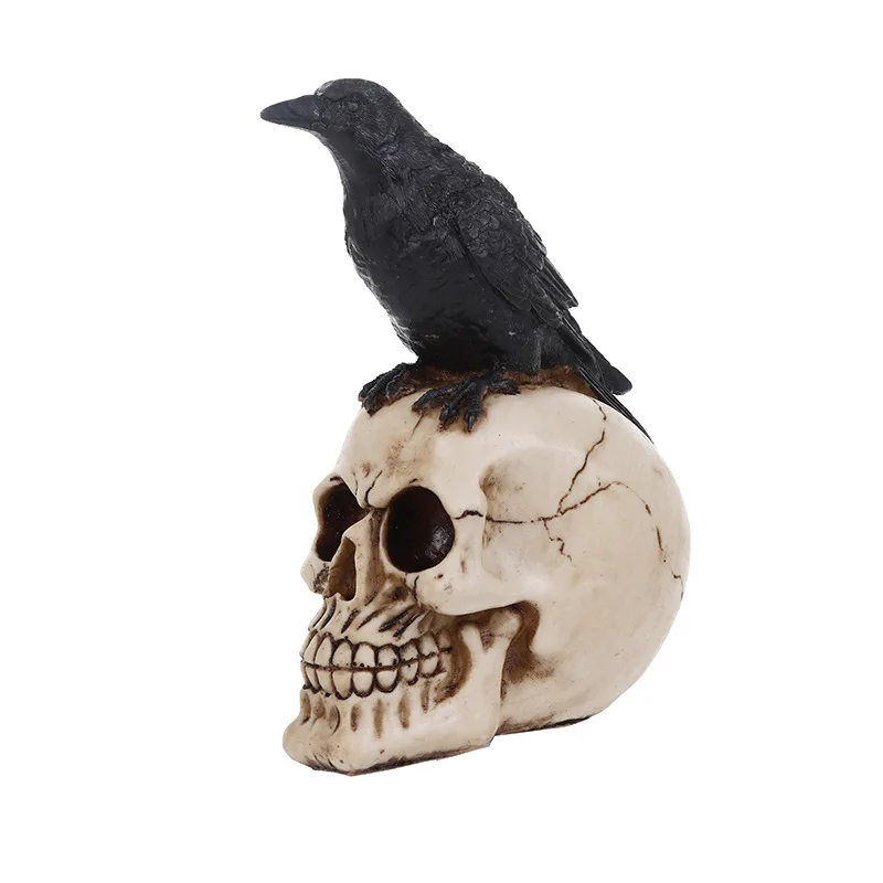 21 cm Smolo Vrana Lobanje Grozo Figurice Kiparstvo Ornament Halloween Stranka Dekor Vrt Kipi Osebnost Umetnosti Skull Head