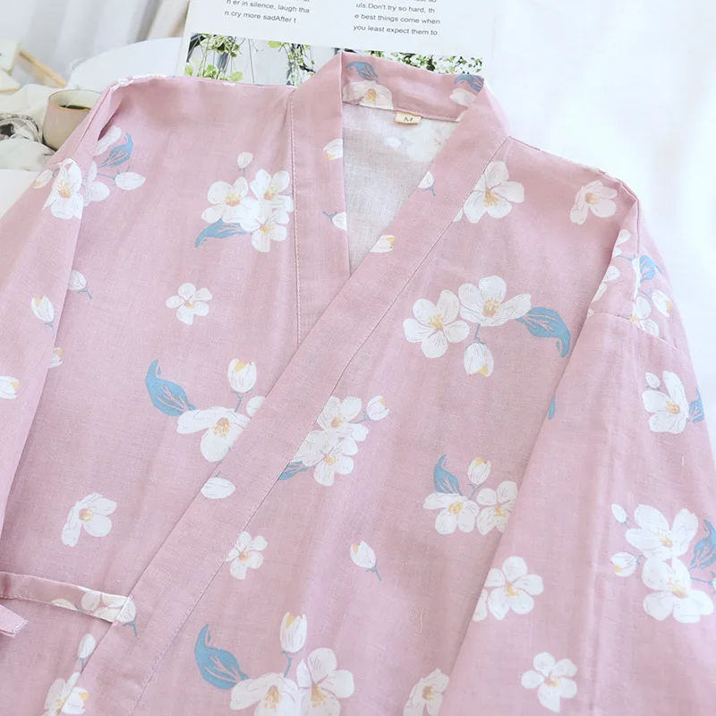 Japonski Kimono Pižamo Oblacilo Ženske Pomlad in Poletje Tanke Bombažne Gaze, Češnjev Cvet Tri četrtletja Rokav Svoboden Domov Storitev