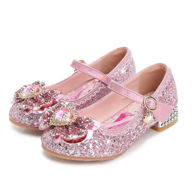 Disney dekleta sandali poletje novo otrok je kristalno visoko peto zamrznjene princesa čevlji deklica lok čevlji elsa stranka šola