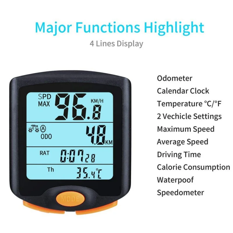 Kolesarski Računalnik Brezžični Kolo, Računalnik, Digitalni merilnik Hitrosti Števec Štoparica Termometer LCD Osvetlitev ozadja Rainproof