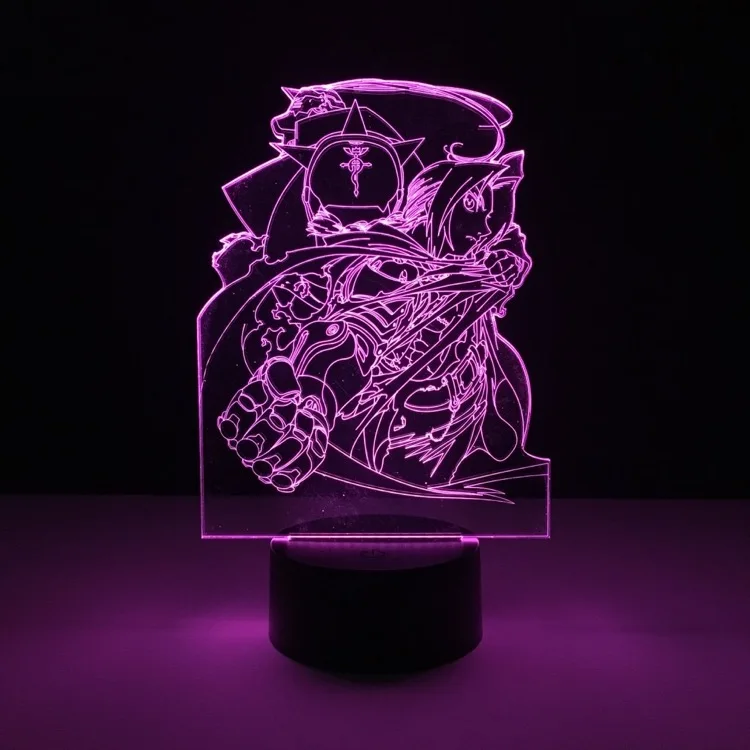 Fullmetal Alkimist, 3D LED Nočna Lučka 7 Barva Spreminja, Lučka Soba Dekoracijo Dejanje Slika Igrača Za Božično Darilo za Rojstni dan