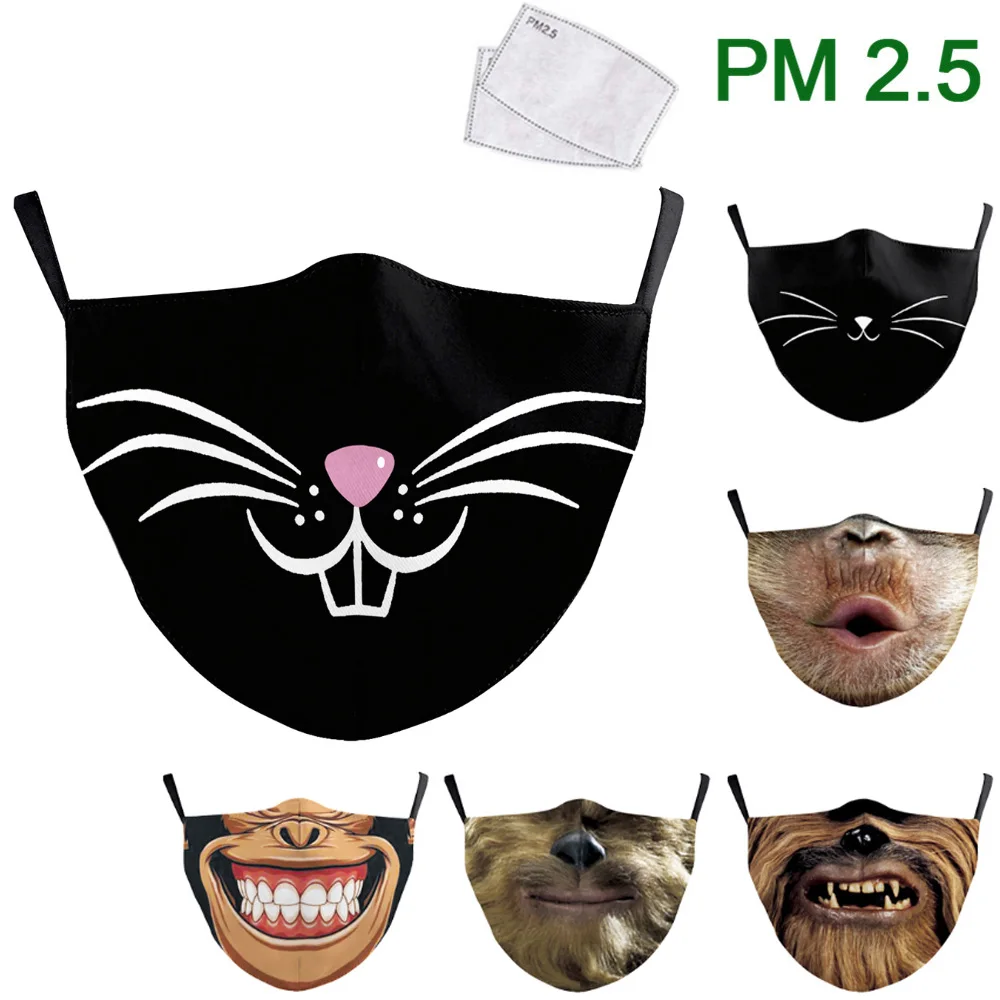 Moda Mačka, Opica Print Masko PM 2.5 Filtri Za Odrasle Stroj Tkanine Maske za enkratno uporabo Zaščitna Prah Usta Polovico Obraza