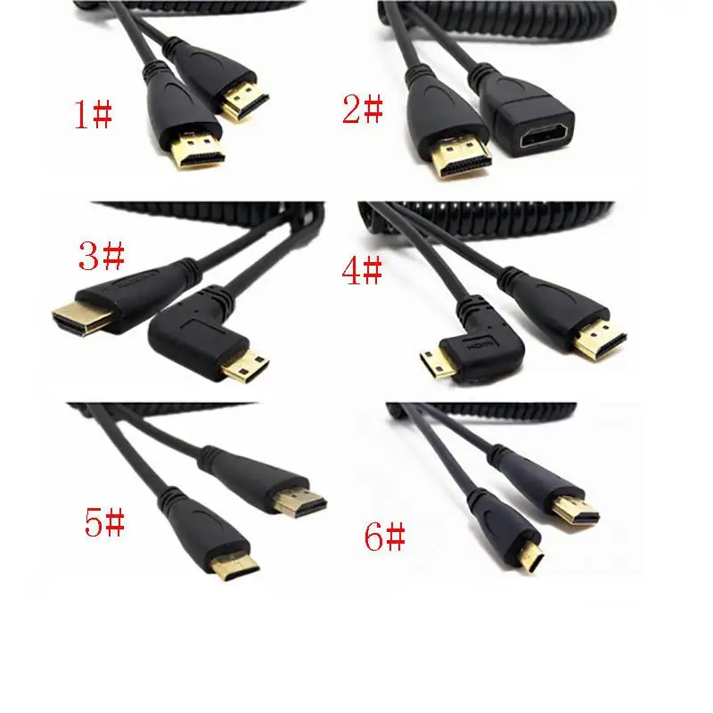 HDMI Pravico Kota, Mini HDMI, Micro Hdmi Pomlad Curl Prožni Kabel V1.4 DSLR hdmi HD Kabli
