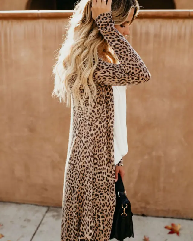 Moda Pomlad Jesen Nova Ženska Leopard Kimono Jopico Odpri Prednji Boho Camo Bodycon Dolgi Rokav, Dolge Slim Puloverji Ulične