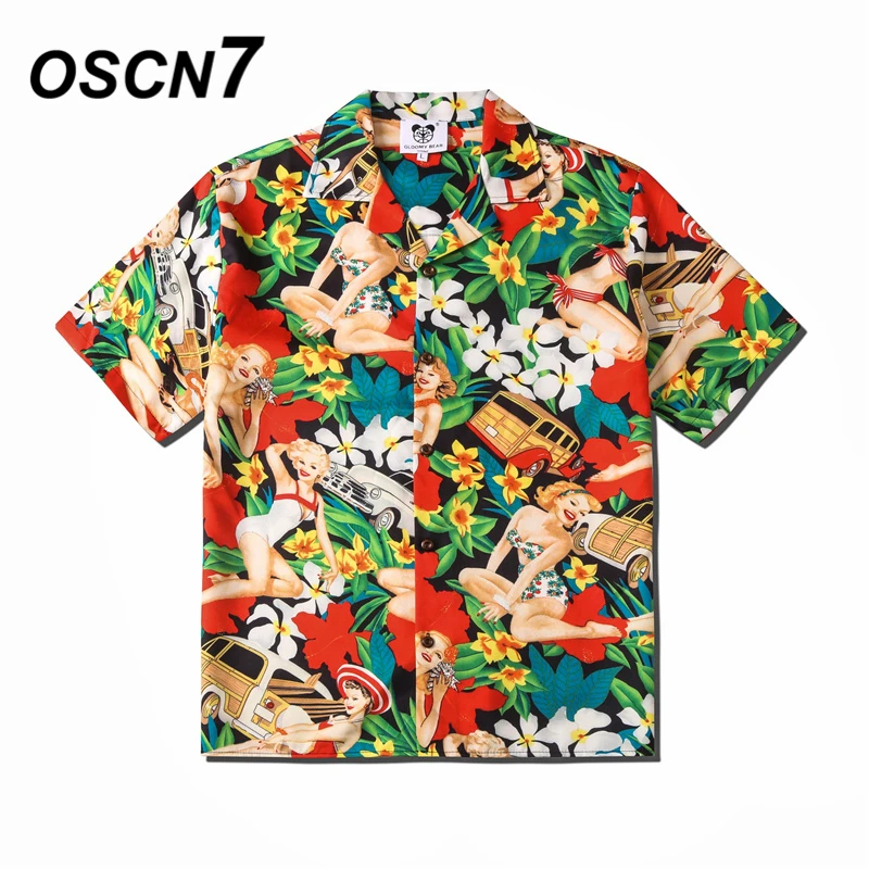 OSCN7 Priložnostne Ulica Tiskano Majico s Kratkimi rokavi Moški 2020 Havajih Plaži Oversize Ženske Modni Harujuku Srajce za Moške CS106