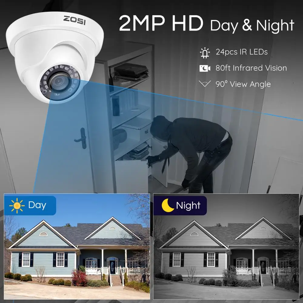 ZOSI 8CH 1080P Dome Kamera Video Monitor Video nadzorni Sistem za Varovanje Nadzor DVR CCTV Kit BNC Kabel usb HDD na Prostem, v Zaprtih prostorih