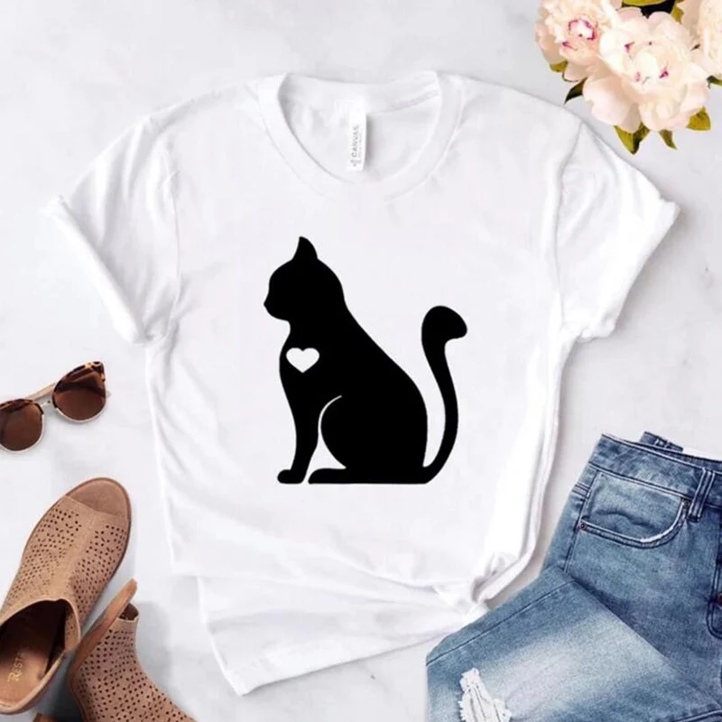 Ljubezen Mačka Grafika Mama Majica Smešno Kawaii Estetske Bombaža Ženske Tshirts Plus Velikost Priložnostne Mati Oblačila Kratek Rokav harajuku