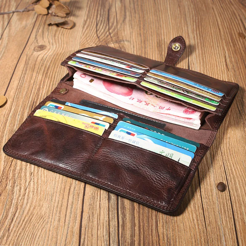 Original retro multi-funkcijo full-plast usnja dolgo denarnice gub, multi-card sponke sponke usnjene denarnice sklopka