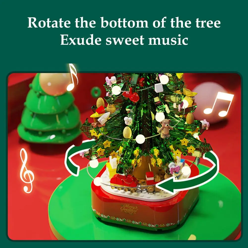 Obračanje Božično Drevo Music Box Razsvetljava, Glasba Music Box Sestavljeni Gradnik Izobraževalne Igrače Božično Darilo