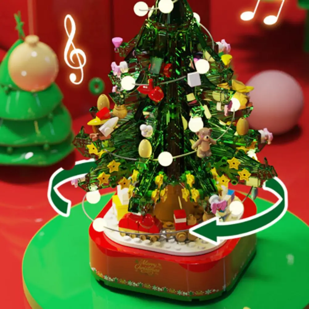 Obračanje Božično Drevo Music Box Razsvetljava, Glasba Music Box Sestavljeni Gradnik Izobraževalne Igrače Božično Darilo