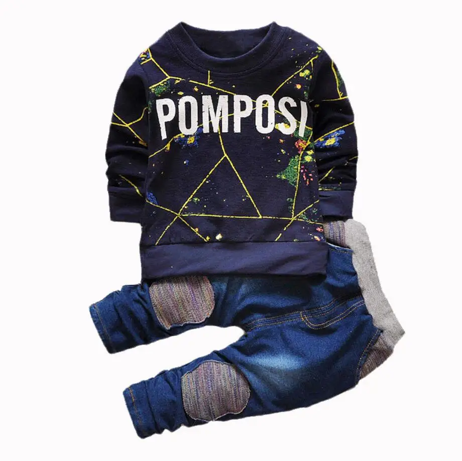 Moda za Otroke določa jeseni&pomlad Baby Fantje otrok denim Šport obleko z dolgimi rokavi pismo majice+hlače jeans fant obleke 2pcs