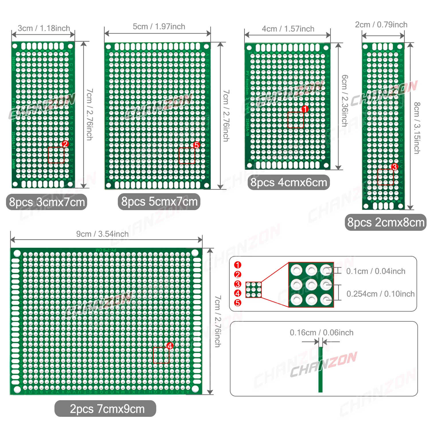 34 Kos Dvojno Stranicami PCB Board Posodah ( 2X8 3X7 4X6 5X7 7x9 cm ) Prototip Kit FR4 Natisnjeni Univerzalno Vezje Perfboard za DIY