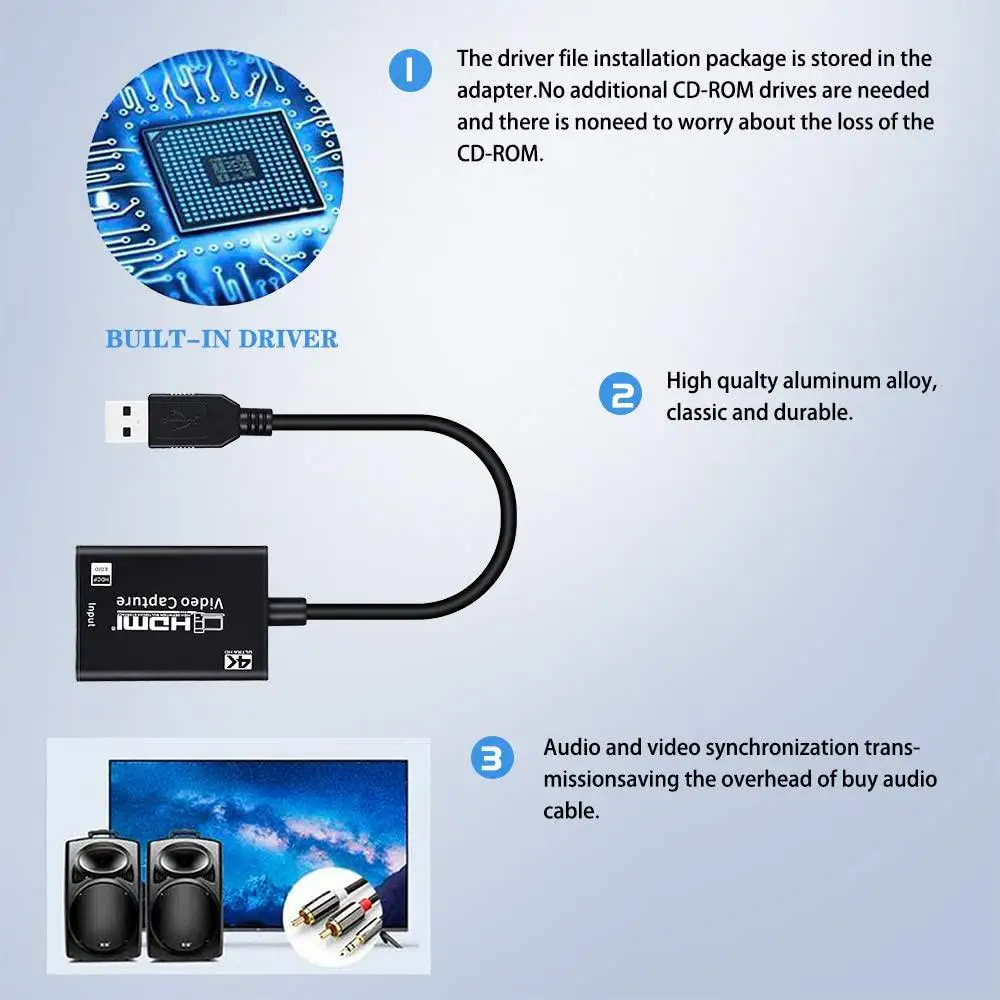 4K Video Capture Card USB 3.0 2.0 HDMI-združljive Video posnetke, ki Grabežljivac Zapis Polje za PS4 Igra DVD kamere Kamere za Snemanje